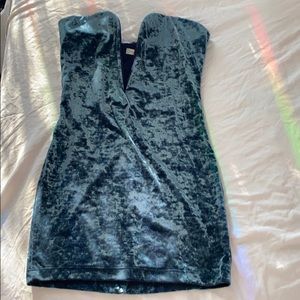 90s vintage blue velvet strapless club dress